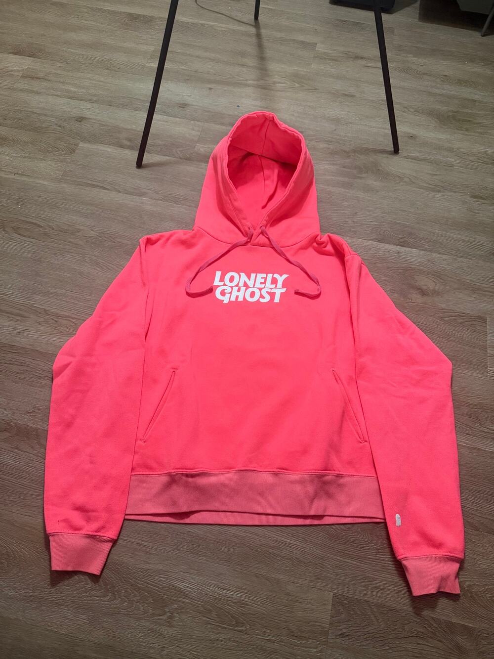 Modern Streetwear Lonely Ghost Neon Pink Logo Hoodie Made USA Women's Large